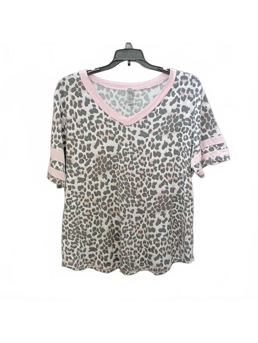 Honeyme Curvy Leopard Print V-Neck Short Sleeve Top Size XXXL
